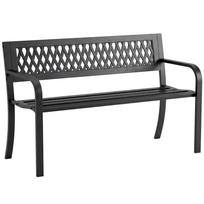Lauko sodo suolas 2 vietų su grotelėmis, porankiais ir plieniniu rėmu 119x50x75 cm Juodas 119 x 50 x 75 cm