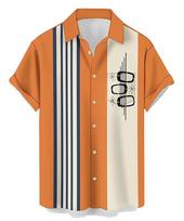 Retro geometric short-sleeve button-up shirt, stylish casual essential. 5XL raudona