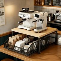 Pine Wood & Metal Microwave Stand with Drawer, Countertop Organizer for Kitchen Storage white