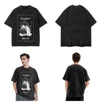 L Death Notes Manga T-Shirts For Men Women Clothing Vintage Washed Oversizes Streetwear High Quality Polyester Short Sleeve Tees S black