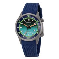 BERNY Titanium Diver's Watch, Automatic Movement, 20 ATM Water Resistant, Sapphire Crystal, Gradient Dial, Silicone Strap blue