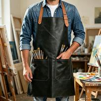 Waterproof Leather Neck-Hanging Apron for Kitchen, Catering, BBQ, and Outdoor Work brown
