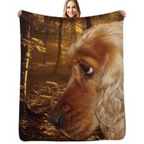 Dog English Cocker Spaniel Throw Blanket Soft Home Decor Blanket for Couch Bedroom 75cm*90cm beige