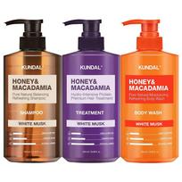 Kundal Nature Shampoo 500ml + Treatment 500ml + Body Wash 500ml White Musk Scent 1 pcs blue