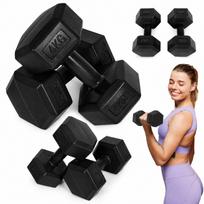 Šešiakampių hantelių rinkinys 2×4 kg treniruočių svoriai fitneso svoriai juodi MOVEPRO