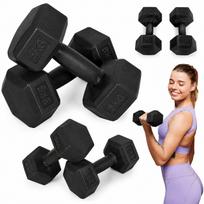 Šešiakampių hantelių rinkinys 2×5 kg treniruočių svoriai fitneso svoriai juodi MOVEPRO