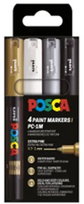 Posca POSCA PC-1M komplektas 4 vnt. (juoda, balta, auksinė, sidabrinė)