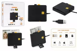 iLike Adapteris 4-in-1 USB Smart Card Reader with SIM SD & Micro SD Support CAC Reader for ID Cards Bank Cards eID and Memory Cards (ILISCRSSDBL)