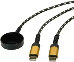 Roline USB skirstymo laidas įkrovimui, iki 60 W + įkrovimo padas (iki 15 W), Samsung įrenginiams, Type C - C, juoda / auksinė, 1,2 m (11.02.8343)