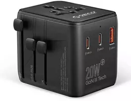 Orico Įkroviklis podróżna, adapter sieciowy UK/EU/US/AU, 2x UBS-C 20W, USB-A