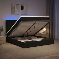 Otmana lova su matracsu ir LED Juoda 140 x 190 cm Audinys