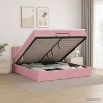 Otmana lova su matracsu ir LED Rožinė 180 x 200 cm Aksomas