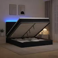 Otmana lova su matracsu ir LED Juoda 140 x 200 cm Aksomas