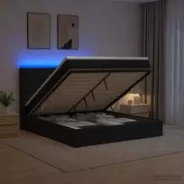Otmana lova su matracsu ir LED Juoda 140 x 200 cm Audinys