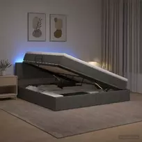 LED saugojimo lova su čiužiniu Tamsiai pilka 140 x 200 cm
