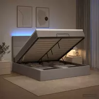 Otmana lova su matracsu ir LED Taupe 140 x 200 cm Audinys