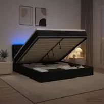 Otmana lova su matracsu ir LED Juoda 140 x 200 cm Aksomas