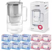 Vandens filtravimo ąsotis Aquaphor Glass 2,5L, pilkas, su 10 vnt vandens filtrų