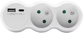 Plastrol Dvigubas rozetės lizdas su įžeminimu; 2x2p, 16A, 230V, 1xUSB-A lizdas, 1xUSB-C lizdas