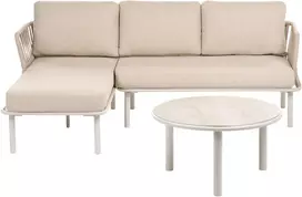Lauko baldų komplektas Beliani Sodo kampinė sofa su staliuku 3 žmonėms ORTE, metalinė, smėlio spalvos, dešinės pusės