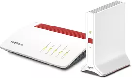 Šakotuvas FRITZ!Box 7590 AX be ISDN + FRITZ!Repeater 3000 AX Bundle mit WiFi 6 Maršrutizatorius und WiFi 6 Repeater