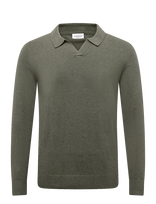 Lindbergh - Soft Viscose Blend V-Neck Polo - V formos iškirptės megztinis - Chaki spalva