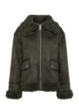 Topshop - Tstilda Shearling Collar Jacket Otw - Dirbtinis kailis - Chaki spalva