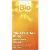 Bio Nutrition, Cinko citratas, 30 mg, 100 tablečių