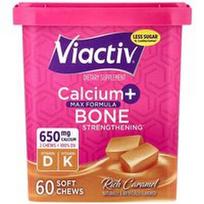 Viactiv, Kalcis + kaulų stiprinimas, „Max Formula“, sodrios karamelės skonio, 60 minkštų kramtomųjų tablečių