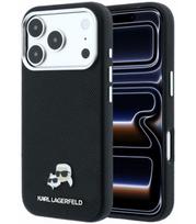 Juodas dėklas Apple iPhone 18 Pro telefonui "Karl Lagerfeld PU Grained Semi Wrap K&CH Heads Magsafe Case"