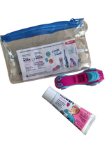 Dantų šepetėlis-mašina ir vaikiška KIN dantų pasta (0-6 m.) 25ml