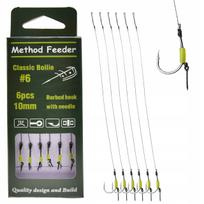 Feeder pavadėliai su kabliukais #6, 10 cm, su užkarpa ir 8 mm adata, 6 vnt.
