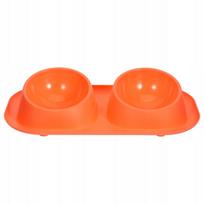 Plastikinis oranžinis dvigubas dubenėlis augintiniams su neslystančiu pagrindu