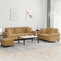 Sofa Sofos komplektas su pagalvėmis, 3 dalių, rudas, aksomas
