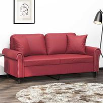 Dvivietė sofa su pagalvėlėmis, vyno, 140cm, dirbtinė oda