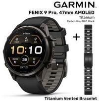 GARMIN Fenix 9 Pro 47mm AMOLED, Carbon DLC Titanium Black/Pebble + Vented Titanium Bracelet DLC sportinis laikrodis 010-04336-16 / 010-12863-09