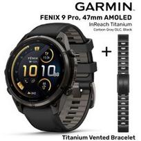 GARMIN Fenix 9 Pro 47mm AMOLED inReach, Carbon Gray DLC Black/Pebble + Vented Titanium Bracelet sportinis laikrodis 010-04336-11 / 010-12863-09