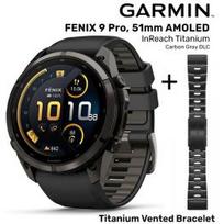 GARMIN Fenix 9 Pro 51mm AMOLED inReach, Carbon DLC Titanium Pebble + Vented Titanium Bracelet DLC sportinis laikrodis 010-04337-11 / 010-12864-09