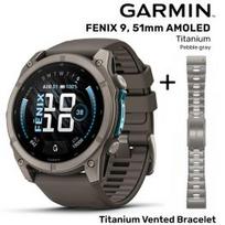 GARMIN Fenix 9 51mm AMOLED, Titanium Pebble gray + Vented Titanium Bracelet sportinis laikrodis 010-04763-01 / 010-12864-08