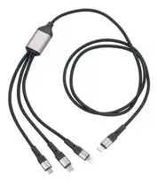 TROIKA DREIZACK PRO USB laidas, 1,2 m, USB-C – USB-C / Micro USB-A / Lightning, 100 W, juodas, pilkas