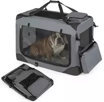 Sulankstomas minkštas transportavimo narvas su 3 durimis, pilkas, 83,8 × 58,4 × 58,4 cm