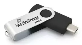 MediaRange MR1955 USB atmintukas 256GB C tipo USB 3.2 Gen 1 (3.1 Gen 1) Juoda, Sidabras