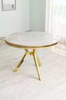 Valgomojo stalas, „Hanah Home“, baltas marmuras, auksas, 90 x 74 x 90