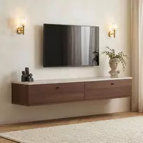 TV staliukas, „Hanah Home“, travertinas, Milano riešutmedis, 160 x 25 x 25