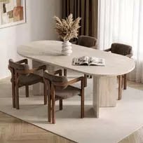 Išskleidžiamas valgomojo stalo ir kėdžių komplektas (5 dalys), „Hanah Home“, travertinas, riešutmedis, ruda spalva, 180 x 75 x 90