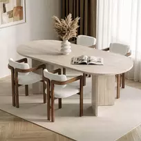 Išskleidžiamas valgomojo stalo ir kėdžių komplektas (5 dalys), „Hanah Home“, travertinas, riešutmedis, balta, 180 x 75 x 90