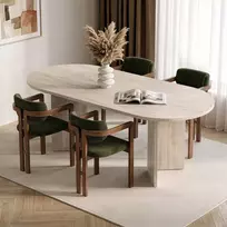 Išskleidžiamas valgomojo stalo ir kėdžių komplektas (5 dalys), „Hanah Home“, travertinas, riešutmedis, žalia, 180 x 75 x 90