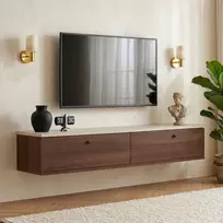 TV staliukas, „Hanah Home“, travertinas, Milano riešutmedis, 140 x 25 x 25