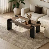 Kavos staliukas, „Hanah Home“, „Venezia Walnut“, juodas medinis staliukas, 147 x 35 x 87 cm