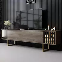 TV staliukas, „Hanah Home“, riešuto spalvos, auksinis, 180 x 48 x 30